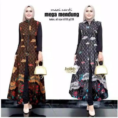 Model baju gamis batik kombinasi polos terbaru Dress Batik Modern, Cardigan Batik, Batik Outer, Model Dress Batik, Mega Mendung, Outer Batik, Batik Kombinasi, Batik Couple, Model Gamis