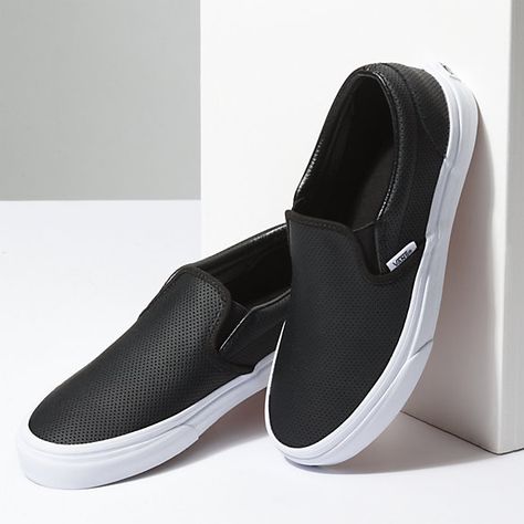 Perf Leather Slip-On Black Leather Vans, Leather Vans, Black Slip On Sneakers, Vans Original, Women's Slip Ons, Shoes Vans, Vans Slip On, Vans Black, Perforated Leather