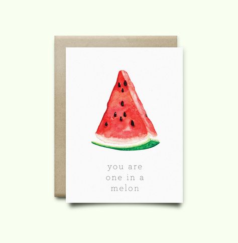 Birthday Card Watercolor, One In A Melon Birthday, Handmade Greeting Card Designs, Funny Postcards, Watercolor Birthday Cards, Birthday Card Drawing, Card Watercolor, Watercolor Birthday, Watercolor Card