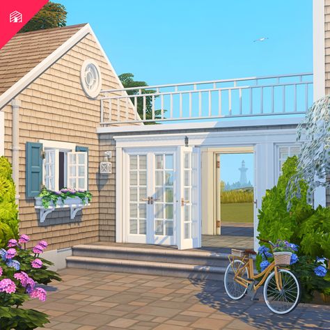 The Coastal Collection - Part One | Patreon Coastal Exterior, Coastal Flooring, Craftsman Cottage, Cottage Door, Save For House, Casas The Sims 4, Sims House Design, Sims Four, Sims 4 Cc Furniture