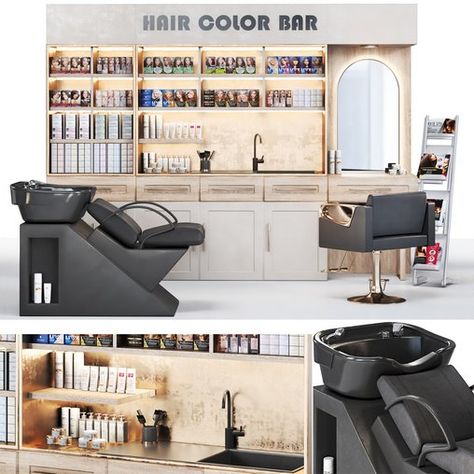 Hair Color Bar- Hair dye Shampoo Station, Brochure Stand, Nail Art Studio, Hair Masks, Types Of Colours, Different Hair, Plastic Wood, Shelf Design, Color Box