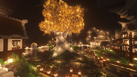 Underground Village, Minecraft Cave House, Minecraft Light, Minecraft Underground, Minecraft Tree, Mine Minecraft, Minecraft Village, Minecraft Mansion, Minecraft Houses Blueprints