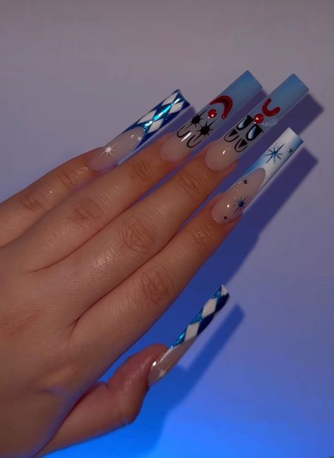 Clown Acrylic Nails, Smile Now Cry Later, Halloween Acrylic Nails, Long Acrylic Nail Designs, Cute Clown, Drip Nails, Grunge Nails, Colored Acrylic Nails, Long Square Acrylic Nails