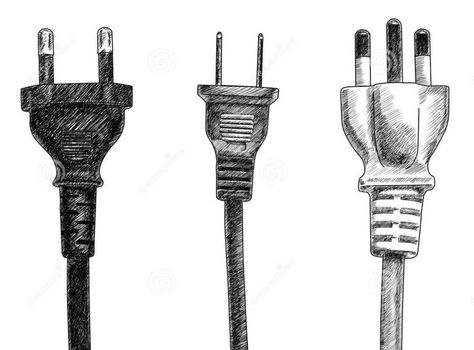 Connecting Devices Art, Plug Drawing, Circuit Drawing, Electronic Drawing, Electronics Poster, Brain Tattoo, Plug Sockets, Wire Drawing, Object Drawing