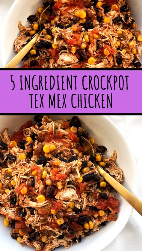 This crockpot tex mex chicken recipe is bursting with flavor and made using only five ingredients. Perfect for meal prep, office lunches, meals between classes on campus and dinner parties. Enjoy on a bowl, as a salad, for tacos or as a dip with your favorite chips! Meal Prep Dinner, Office Lunches, Tex Mex Chicken, Chicken Crockpot, Chicken Easy, Dinner Meal Prep, Chicken Meal Prep, Tex Mex Recipes, Crockpot Recipes Slow Cooker