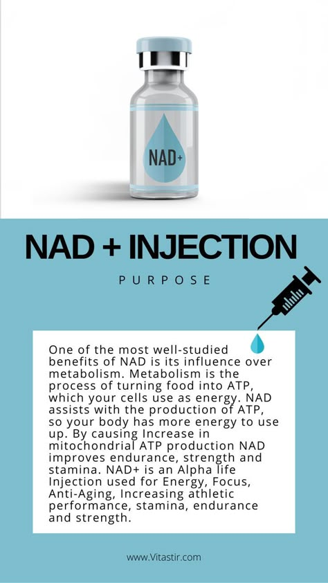 NAD+ injection is here at VITAstir! Book your Vitamin injection at VITAstir to boost your energy - call us or email info@vitastir.com for details Vitamin Injections Health, Iv Nutrition Therapy, Meyers Cocktail Iv Therapy, Nad Vitamins, Sermorelin Injections, Iv Hydration Quotes, Nad Iv Therapy, Peptides Injection, Nad Injections