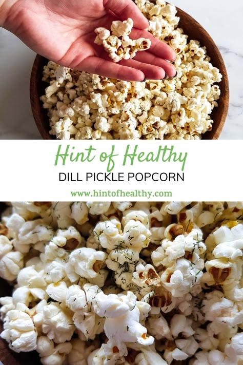 Are you ready to discover a new favorite homemade popcorn recipe? This dill pickle popcorn is super simple, but tastes SO good! This popcorn is gluten free, dairy free, vegetarian, vegan, low carb, low calorie and nut free. If you're catering for several dietary requirements, this is one of the few treats that almost everyone in the group will be able to enjoy. With mustard powder, garlic powder, onion powder, salt and dried dill, it's simple, healthy and full of flavor. Dairy Free Popcorn Seasoning, Dill Popcorn Seasoning Recipe, Salt Free Popcorn Seasoning, Low Calorie Popcorn Recipes, Dill Pickle Popcorn Seasoning Recipe, Low Sodium Popcorn, Popcorn Flavoring, Dill Popcorn, Dill Pickle Popcorn Seasoning