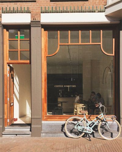 Coffee Sometime, Amsterdam Oud-West 1920s Coffee Shop, Coffee Hatch Window, Coffee Shop Front View, Watchhouse Coffee, Cafe Big Window, Amsterdam Brown Cafe, Amsterdam Houses, Let It Out, Store Windows