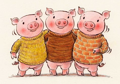 Another pic for Daily Doodle ... The Three Little Pigs. In knitwear. Three Pigs Illustration, Cute Pigs Drawing, Pigs Cartoon, Pig Doodle, Pigs Illustration, Pig Drawing Easy, Three Little Pig, 3 Pigs, Three Pigs