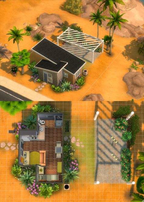 32 tile starter home just under 11k, designed for Oasis Springs. Search @wonderlandinn to find it in the gallery! #sims4 #oasissprings #parchedprospect #sims4builds #sims4ideas Oasis Springs House, Floor Plans Sims 4, Sims 4 Homes, 3 Bedroom Home Floor Plans, Design Floor Plans, Oasis Springs, Home Floor Plans, Mid Century Modern Bedroom, Home Design Floor Plans