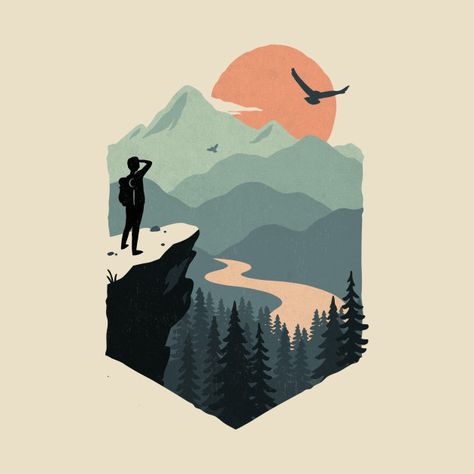 Check out this awesome 'Vast+Views' design on @TeePublic! #mountains #nature #hiking #sunset #wilderness #outdoors #camping Woodlands Wallpaper, Illustration Design Graphique, Trail Design, Arte Indie, Posca Art, Art Et Illustration, Art And Illustration, Nature Illustration, Photography Logos