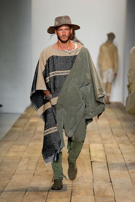 Guys Grooming, Greg Lauren, Camping Style, Modern Western, Mens Fashion Week, Poncho Style, Mens Spring, Spring Summer 2016, Summer 2016