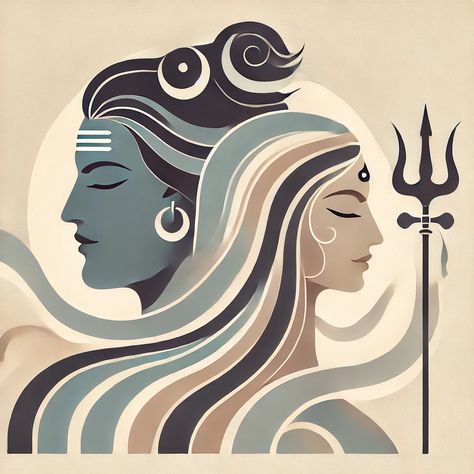 Mahadev Illustration Wallpaper, Shiv Shakti Painting Easy, Adiyogi Rangoli, Rangoli Designs Mahadev, Shiv Parvati Abstract Painting, Mahakal Rangoli, Lord Shiva Illustration Art, Shiv Shakti Art, Shiva Minimal