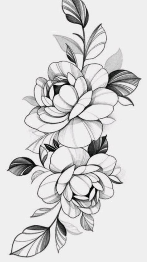 Peony Flower Tattoo Design Sleeve, Peony Design Drawing, Blackwork Flower Tattoo Design, Fineline Flower Tattoo Design, Fine Flower Tattoo, Floral Black Work Tattoo, Two Flowers Tattoo, Peony Tattoo Sketch, Line Work Flowers