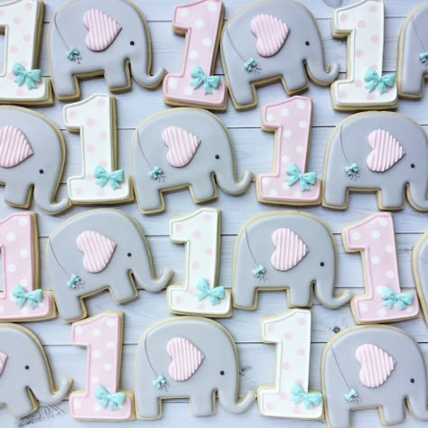 Elephant Party Ideas, Birthday Decorated Cookies, Elephant 1st Birthday, Elephant Birthday Party, Baby First Birthday Themes, Elephant Cookies, Elephant First Birthday, Elephant Party, Happy First Birthday