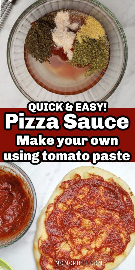 Pizza sauce is the foundation of your pizza! Here is a quick and easy way to make a simple but delicious pizza sauce. All you need is a can of tomato paste and some delicious seasonings. You probably have them at home already. I share my recipe and tell you how to customize. Pizza Sauce With Tomato Paste, Tomato Paste Pizza Sauce, Quick Pizza Sauce, Pizza Sauce Easy, Easy Pizza Sauce, Homemade Staples, Rasta Pasta, Italian Meals, Kitchen Basics