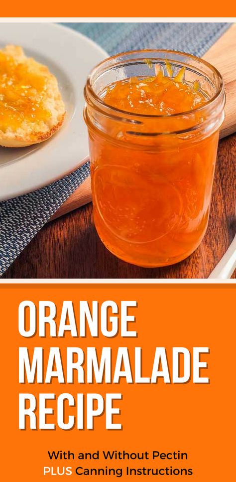 Orange Marmalade Recipe - with and without pectin. How to do a pectin test, canning instructions for marmalade. Homemade Orange Marmalade Recipe, Marmalade Recipe Easy, Orange Marmalade Recipe, Marmalade Jam, Lemon Marmalade, Orange Jam, Marmalade Recipe, Citrus Recipes, Jam Recipes Homemade