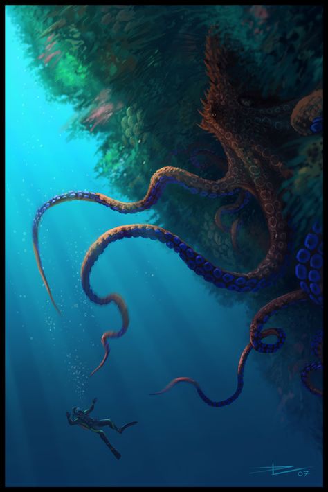 Octopus by Tyrus88 on deviantART Haunt Couture, Giant Octopus, Mermaid Under The Sea, Octopus Art, Wacom Tablet, Outdoors Tattoo, Adventure Of The Seas, Underwater Creatures, Creature Drawings