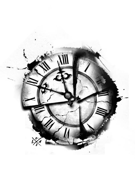 Shattered Clock Tattoo Design, Time Clock Tattoos, Clock Tattoo Ideas, Time Clock Tattoo, Tatuaje Trash Polka, Broken Clock, Tattoo Homme, Watch Tattoo Design, Clock Drawings