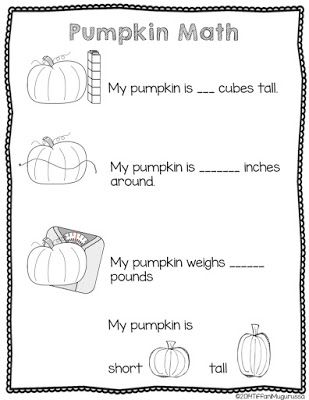 Pumpkin Math Investigation Sheet (free; from Time 4 Kindergarten) Pumpkin Lessons, Pumpkins Preschool, Pumpkins Kindergarten, Pumpkin Science, Pumpkin Math, October School, Math Kindergarten, Pumpkin Activities, Fall Lessons