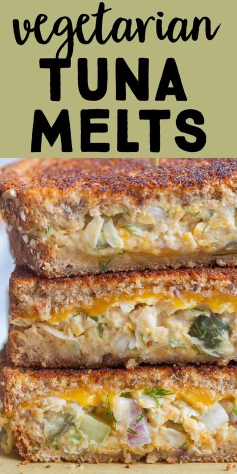 These delicious Chickpea Salad Melts are my vegetarian version of a tuna melt!  The chickpea salad is easy to make and these hearty sandwiches can be enjoyed for lunch or dinner! If you've gone vegetarian but you're missing tuna melts, this version will quench all your cravings! #tunamelt #vegetarian #sandwichrecipe #chickpeasalad Vegetarian Tuna, Hearty Sandwiches, Vegetarian Sandwich Recipes, Grilled Sandwiches, Plant Based Lunch, Tuna Melt, Wfpb Recipes, Vegetarian Sandwich, Tuna Melts