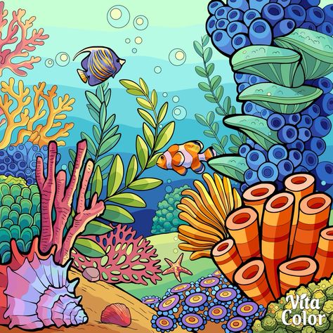 Coral Reef Drawing, Seashell Drawing, Coral Drawing, Underwater Drawing, Ocean Mural, Ocean Drawing, Sea Drawing, Kids Art Galleries, Underwater Painting