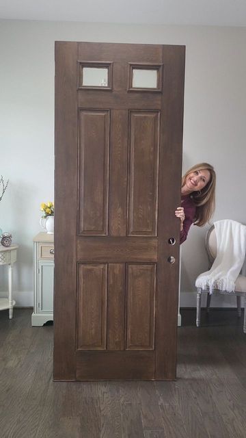 Refinish Wood Door, Faux Wooden Front Door, Faux Wood Front Door Diy, Faux Wood Exterior Door, How To Refinish Exterior Wood Doors, Walnut Front Door, Retique It Liquid Wood, Retique It, Liquid Wood