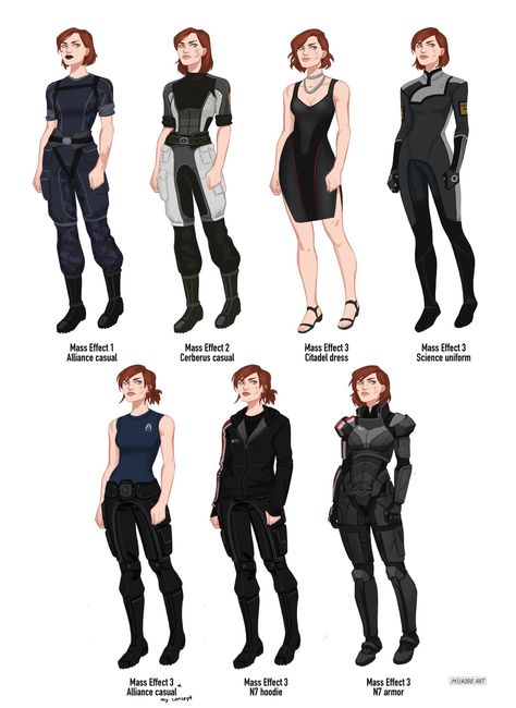 Misaooo on Twitter: "Shepard’s outfits ~✨ #MassEffect… " Mass Effect Outfits, Mass Effect Oc, Fem Shepard, Mass Effect Kaidan, Mass Effect Comic, Jane Shepard, Sci Fi Base, Mass Effect Garrus, Mass Effect Funny