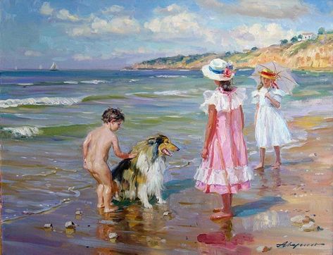 Pintores Rusos: Aleksandr Averin - TrianartsTrianarts Franz Kline, Bo Bartlett, Russian Painting, Audrey Kawasaki, Andrew Wyeth, Edward Hopper, Painting Gallery, Beach Scene, Beach Painting