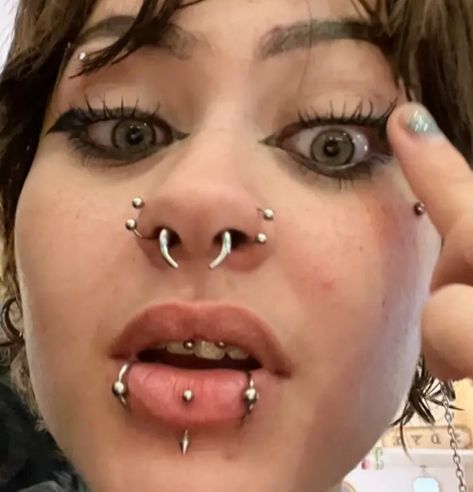 Nostril Hoop Piercing, Septum Jewelry In Nostril, 3 Lobe Piercings, Stretched Septum, Nostril Piercing, Maa Kali, Piercing Inspo, Piercing Kit, Cool Piercings