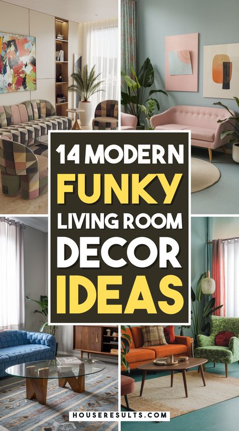 🌟 Transform your space with these funky living room ideas! From vibrant colors to unique furniture, find inspiration to make your living room pop. Explore creative designs and bold accents to revamp your home. Save this pin for a fun and stylish living room makeover! ✨🛋️ Eclectic Design Living Room, Colorful Modern Living Room Ideas, Funky Furniture Living Room, Small Living Room Designs Modern Luxury, Funky Living Room Ideas, Gold Accents Living Room, Living Room Pop, Funky Living Room, Retro Style Living Room