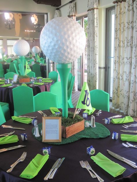 Golf Outing Centerpieces, Golf Birthday Centerpieces, Golf Party Decorations Diy Table Centerpieces, Golf Party Photo Backdrop, Golf Banquet Centerpieces, Golf Themed Centerpieces Ideas, Golf Centerpiece Ideas, Golf Decorating Ideas Party, Golf Party Centerpiece