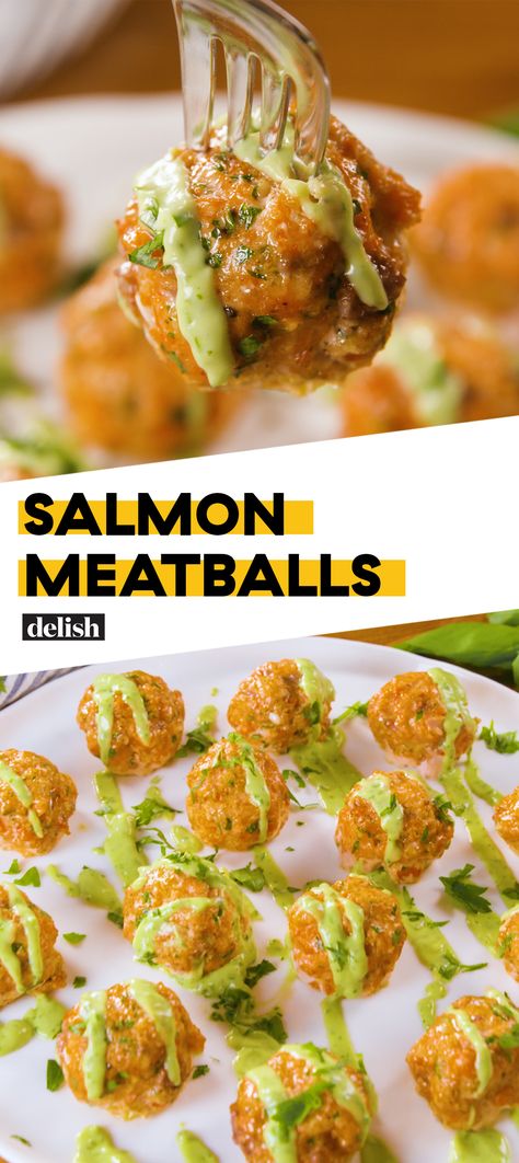 Salmon Meatballs might make you swear off beef for good. Get the recipe at Delish.com. #recipe #easy #easyrecipes #delish #salmon #meatballs #dinner #dinnerrecipes #seafood #seafoodrecipes #avocado Pescatarian Diet For Beginners Recipes, Pescatarian Diet For Beginners Meal Plan, Pescatarian Recipes Breakfast, Salmon Meatballs Recipes, Pescatarian Diet For Beginners, Paleo Sushi, Friday Meals, Pescatarian Recipes Healthy, Meatballs Dinner