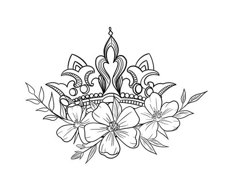 Floral Crown Tattoo, Floral Heart Tattoo Design, Engagement Tattoo, Engagement Tattoos, Crown With Flowers, Honey Tattoo, Angel Wings Clip Art, Crown Drawing, Crown Tattoo Design