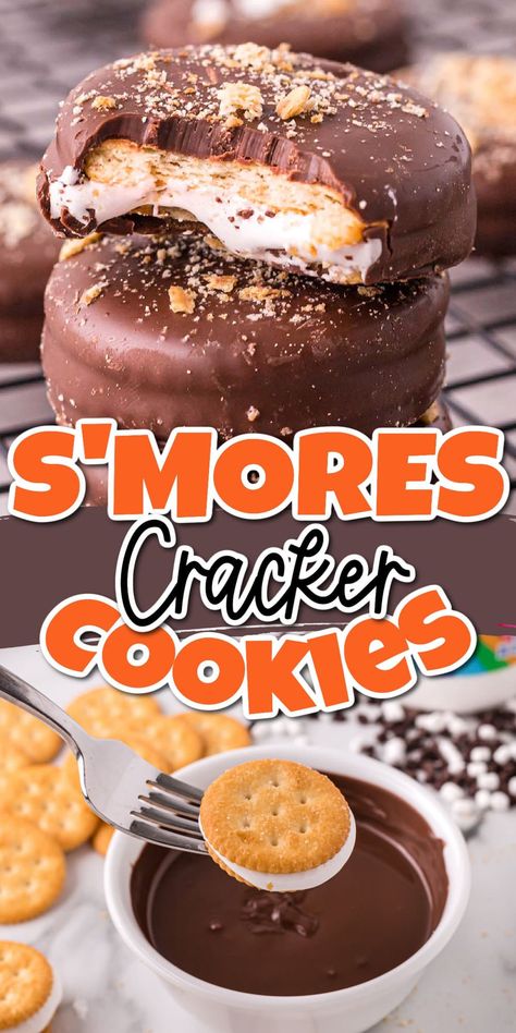 Smores Ritz Crackers, Ritz Cracker Sandwich Recipes, Ritz Smores Cracker Cookies, Cookies Easy Quick, Ritz Smores Cookies, Smores Cracker Candy, Fall Camping Desserts, Mo Bake Cookies, Ritz Smores