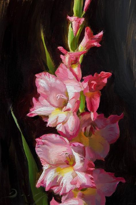 Still Life Subjects, Gladiolus Flower Painting, Gladiolus Painting, Realistic Flower Painting, Acrylic Painting Realistic, Pink Gladiolus, Plant Reference, Gladiolus Flower, Foto Transfer