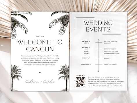 Mexico Wedding Itinerary, Destination Wedding Information Card, Wedding Itinerary Template For Guests, Destination Wedding Itenary, Destination Wedding Itinerary Template, Welcome Itinerary Wedding, Destination Wedding Details Card, Classy Destination Wedding, Destination Wedding Itinerary For Guests