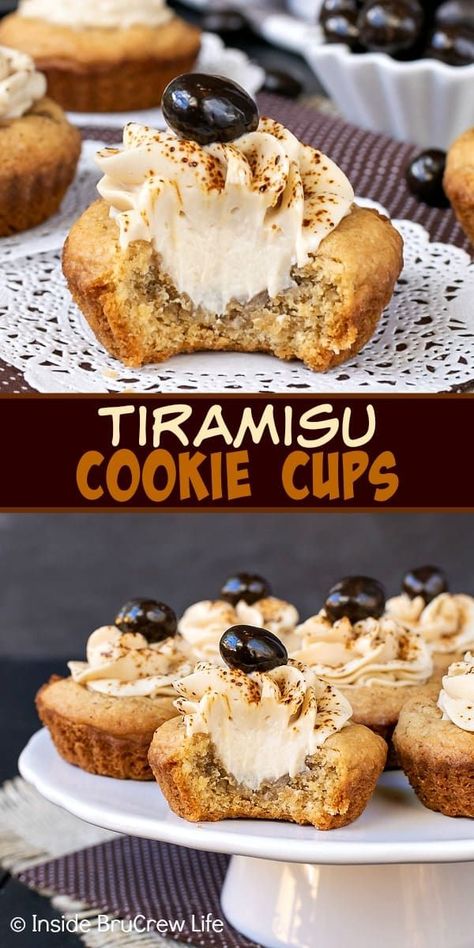 Coffee Sugar Cookies, Special Deserts, Coffee Filling, Tiramisu Coffee, Tiramisu Recipes, Tiramisu Cookies, Hot Fudge Cake, Sugar Cookie Cups, Cookie Cups Recipe