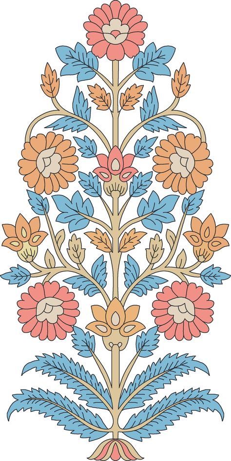 Mughal Flower Png, Rajasthani Pattern, Sticker Sketch, Mughal Flower, Digital Flower, Botanical Flower Art, Allover Design, Folk Art Flowers, Floral Pattern Design