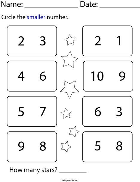 Circle the Smaller Number Math Worksheet - Twisty Noodle Circle The Smaller Number Worksheet, Smaller Number Worksheet, Vowels Kindergarten, Materi Matematika, Comparing Numbers Worksheet, Preschool Counting Worksheets, Math Grade 1, Number Worksheet, Worksheets For Class 1