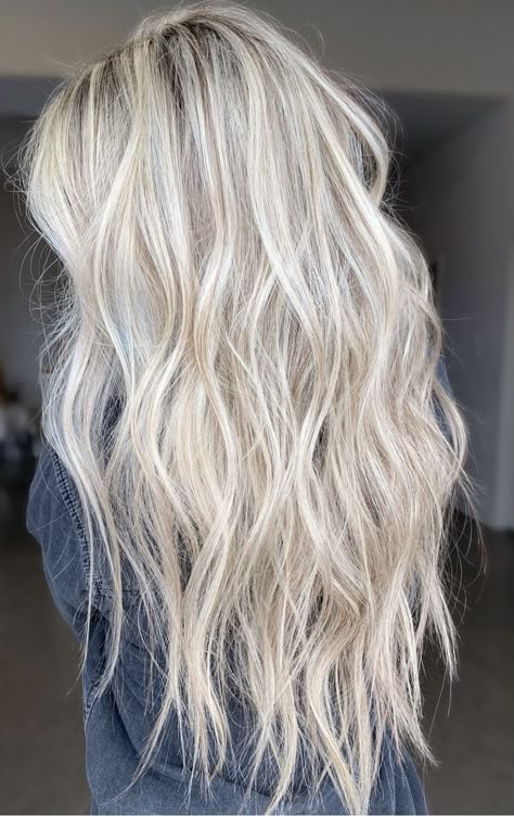 Blonde Hair Color Ideas Dimension, Blonde Hair With Feathers, Icy Winter Blonde, Medium Icy Blonde Hair, Barbie Hair Color Blondes, Platinum Full Highlights, Long Ice Blonde Hair, Platimun Blonde Highlights, Popular Blonde Hair Color 2023