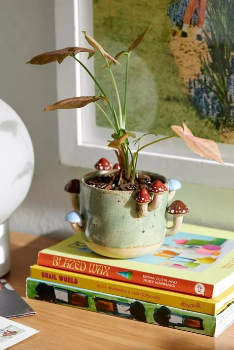 mushroom Mushroom Planter, Mushroom Plant, Tiny Mushroom, Indoor Greenhouse, Uo Home, Keramik Design, Pottery Inspo, Cerámica Ideas, Mushroom Decor