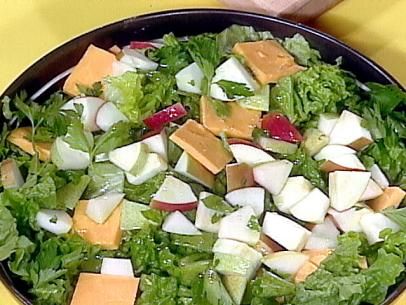 Orchard Salad Recipe | Rachael Ray | Food Network Parmesan Salad, Red Leaf Lettuce, Radicchio Salad, Dijon Vinaigrette, Harvest Salad, Vinaigrette Recipe, Savory Salads, Pear Salad, Tossed Salad