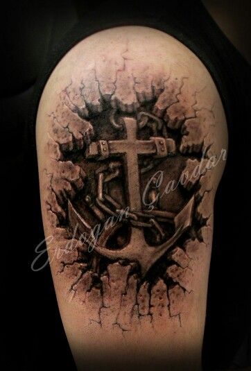 3D anchor tattoo Ripped Skin Tattoo, Best 3d Tattoos, Amazing 3d Tattoos, Stone Tattoo, Simple Arm Tattoos, Armor Tattoo, Cross Tattoo For Men, Tattoo Background, Anchor Tattoos