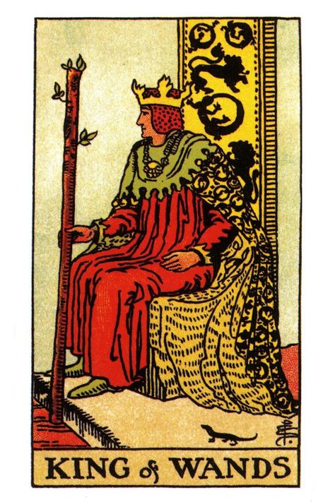 King of Wands Tarot card meaning. King Of Wands Tarot, Best Tarot Decks, Rider Waite Tarot Cards, Candle In The Dark, King Of Wands, All Tarot Cards, Wands Tarot, 78 Tarot Cards, Fortune Telling Cards