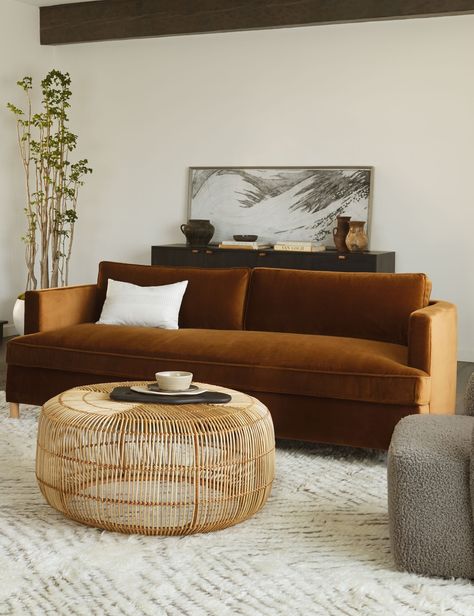 Our Amina round coffee table features an open-weave radial design that has an airy, organic feel. Sturdy enough to hold your favorite tabletop décor, but visually lightweight enough to suit a smaller or more minimally styled space. The raw, unfinished materials used in this living room coffee table give it natural beauty that steals the show. Rattan Coffee Table, Lulu And Georgia, Living Room Inspo, A Living Room, Living Room Coffee Table, Living Room Seating, Coffee Table Wood, Room Sofa, Living Room Sofa