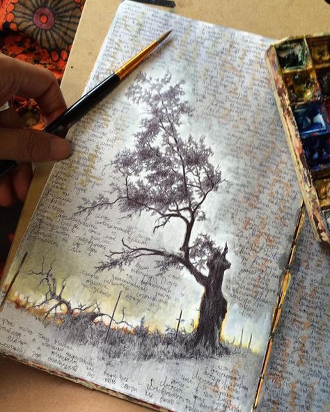 Inside the Well-Traveled Sketchbooks of Artist Dina Brodsky | Colossal Dina Brodsky Sketchbooks, Life Tree Drawing, Layers Gcse, Tree Drawing Ideas, Dina Brodsky, Tree Drawings, Tree Of Life Painting, Sketchbook Inspo, Life Tree