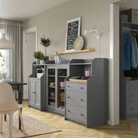 HAUGA Storage combination - gray - IKEA Ikea Hauga, Ikea Furniture Hacks, Painted Drawers, Glass Cabinets Display, Organization Furniture, Ikea Family, Glass Cabinet Doors, Furniture Hacks, Dressers And Chests