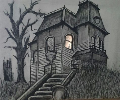 Hi,we don't have a big Halloween-Culture in Germany.But i realy like Horror and such stuff. So i've painted a picture of Psychos House and added some flickering... Ghost House Painting, Abandon House Drawing, Scary House Drawing, Horror House Drawing, Creepy House Drawing, Big House Drawing, Haunted House Pictures, Haunted House Drawing, Scary Houses