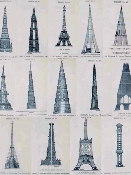 In the 1880s, French designers Maurice Koechlin and Émile Nouguier mocked up what would become the Eiffel Tower. You can even see the size comparison to other landmarks, including the Statue of Liberty.

Thankfully, someone held on to the 14 other rejected designs. Number 3 seems to come closest to the final design, with embellished trusses added to the lower tier.

> READ MORE Architecture Landmark, Tower Design, Tower Of London, Famous Landmarks, Amazing Facts, World's Fair, The Eiffel Tower, Double Tap, French Design